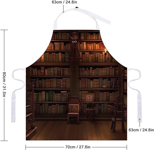 Miniatura 2 de Personalized Book Room Library Adult Apron, Kitchen Cooking Aprons for Woman Man, Adjustable Bib Apron with Pocket for Baking, BBQ Crafting