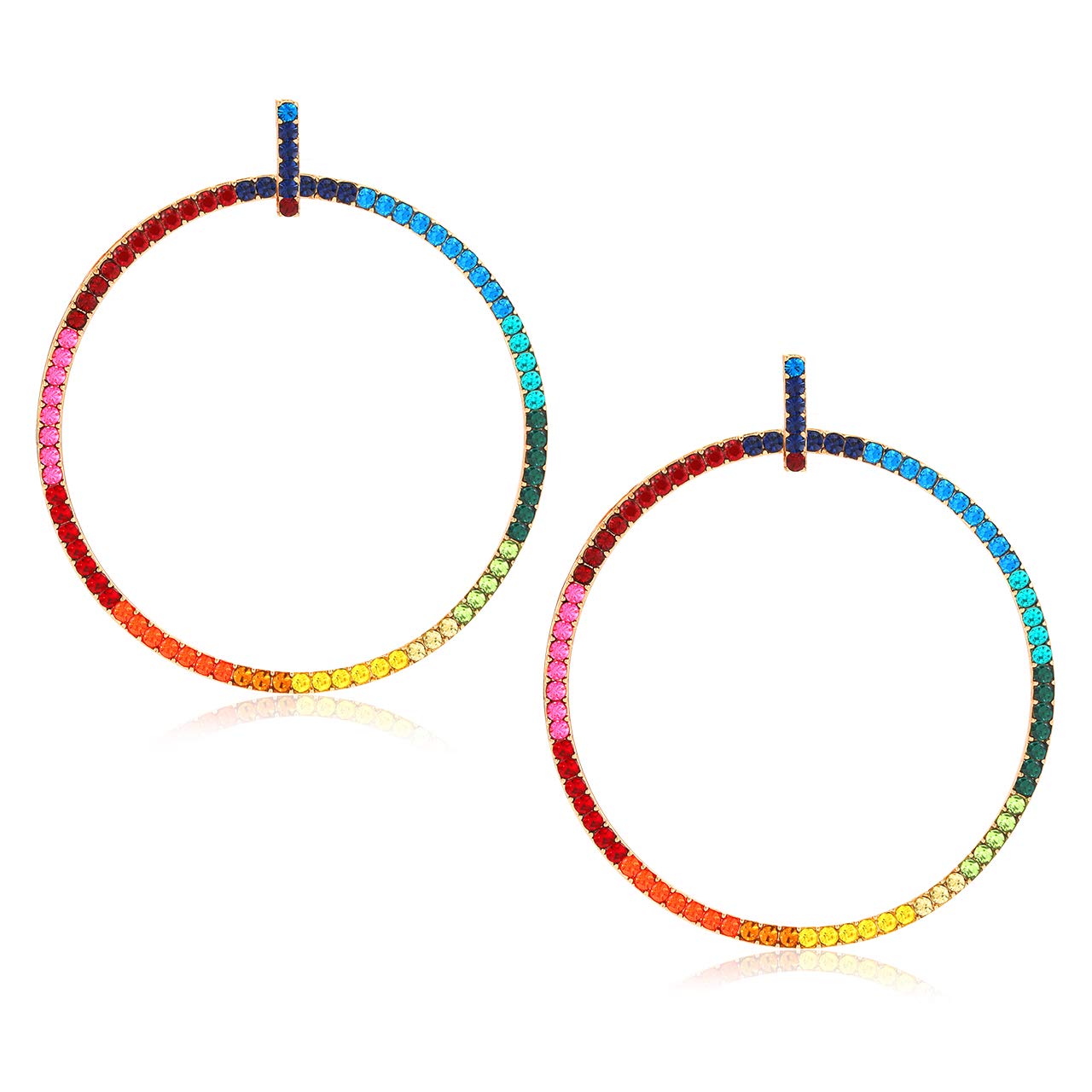 CEALXHENY Hoop Earrings for Women Rainbow Crystal Hoop Dangle Earrings Statement Drop Earring Studs for Girls