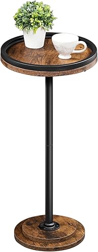 HOOBRO Small Round Side Table, Drink Table, Coffee Martini Table with Pedestal Accent for Small Spaces in Living Room, Bedroom, Sofa Couch, Rustic