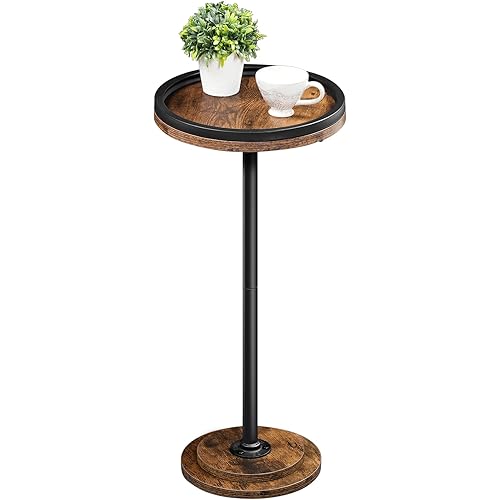 HOOBRO Small Round Side Table, Drink Table, Coffee Martini Table with Pedestal for Small Spaces in Living Room, Bedroom, Sofa Couch, Rustic Brown BF168BZ01