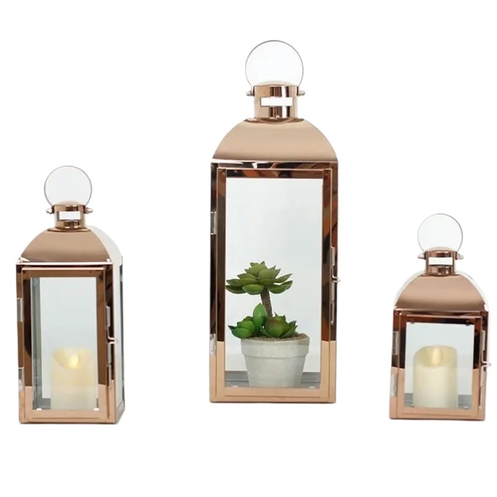 Decorative Lanterns 1pc Candlestick Candle Holders Wind Lamp Lantern Wedding Centerpieces Outdoor Garden Candelabra(Gold 14X14.5X36.5CM)