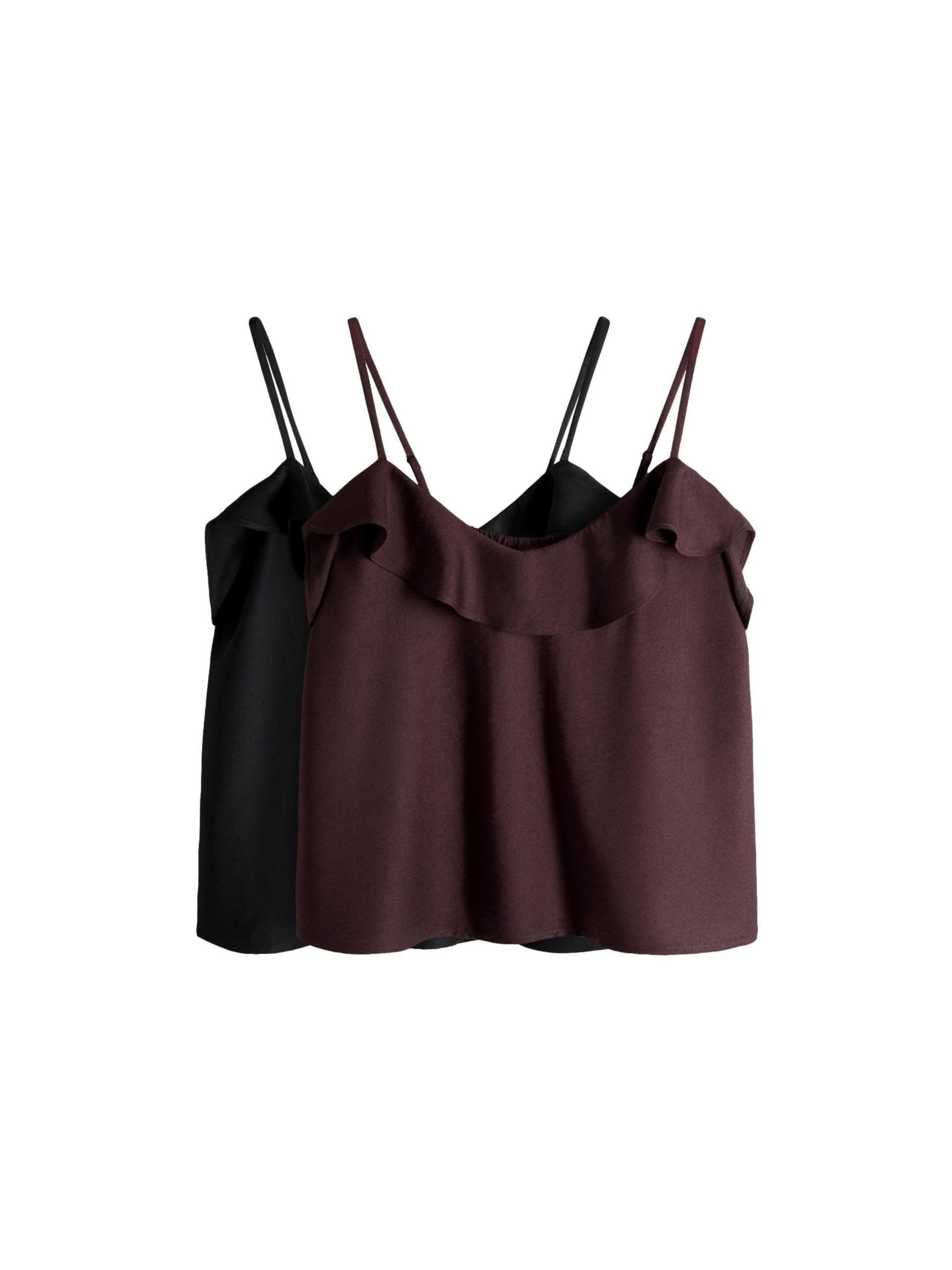 THE SET Mujeres Pack de 2 tops estilo camisola con tiras y ribete de volantes