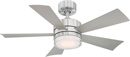 Wynd Smart Indoor and Outdoor 5-Blade Ceiling Fan 42in Stainless Steel with 3000K LED Light Kit and Remote Control works with Alexa, Google Assistant, Samsung Things, and iOS or Android App