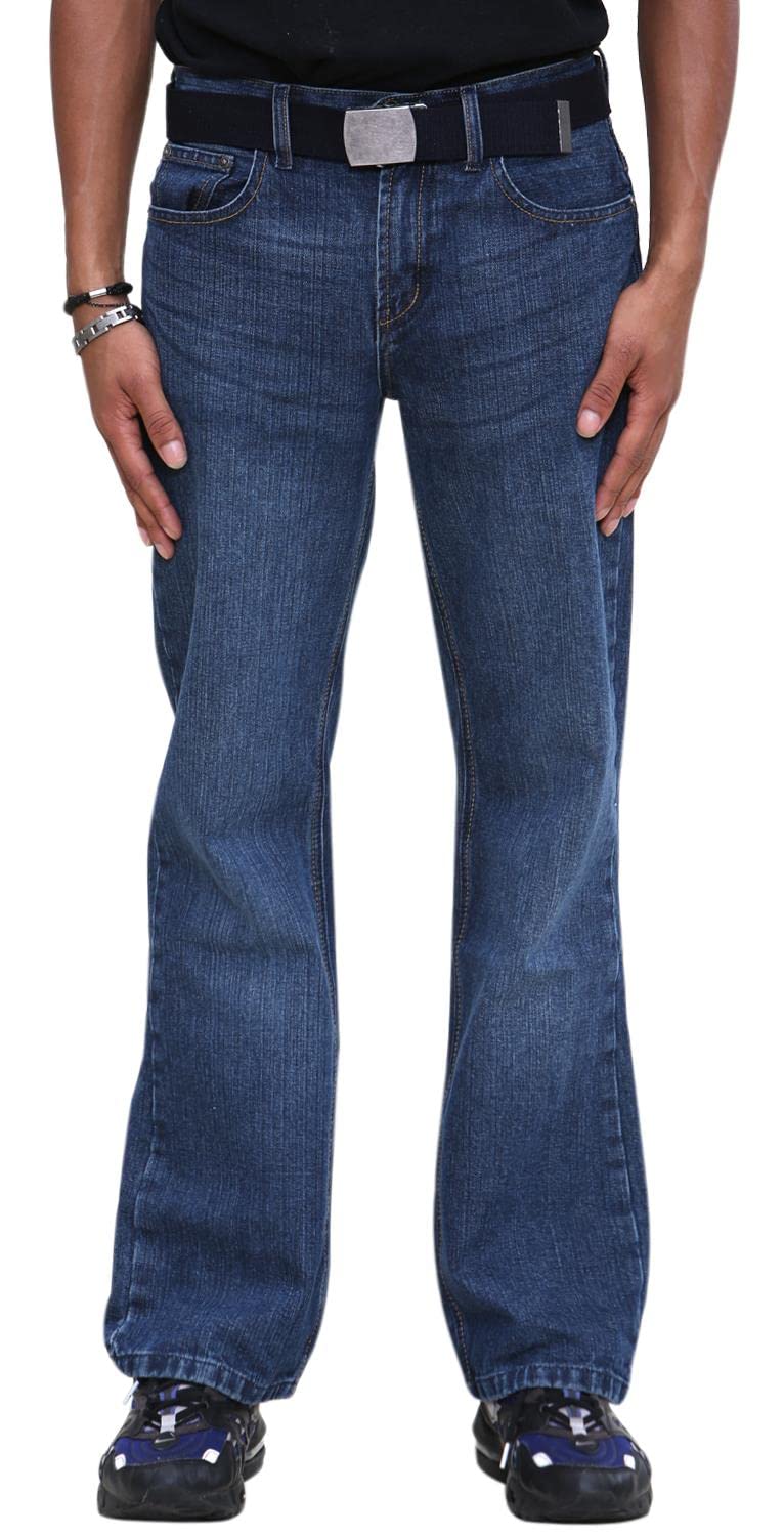 True Face (Dark Wash, 36W / 34L) Mens Jeans Regular Pants With Free Belt Blue