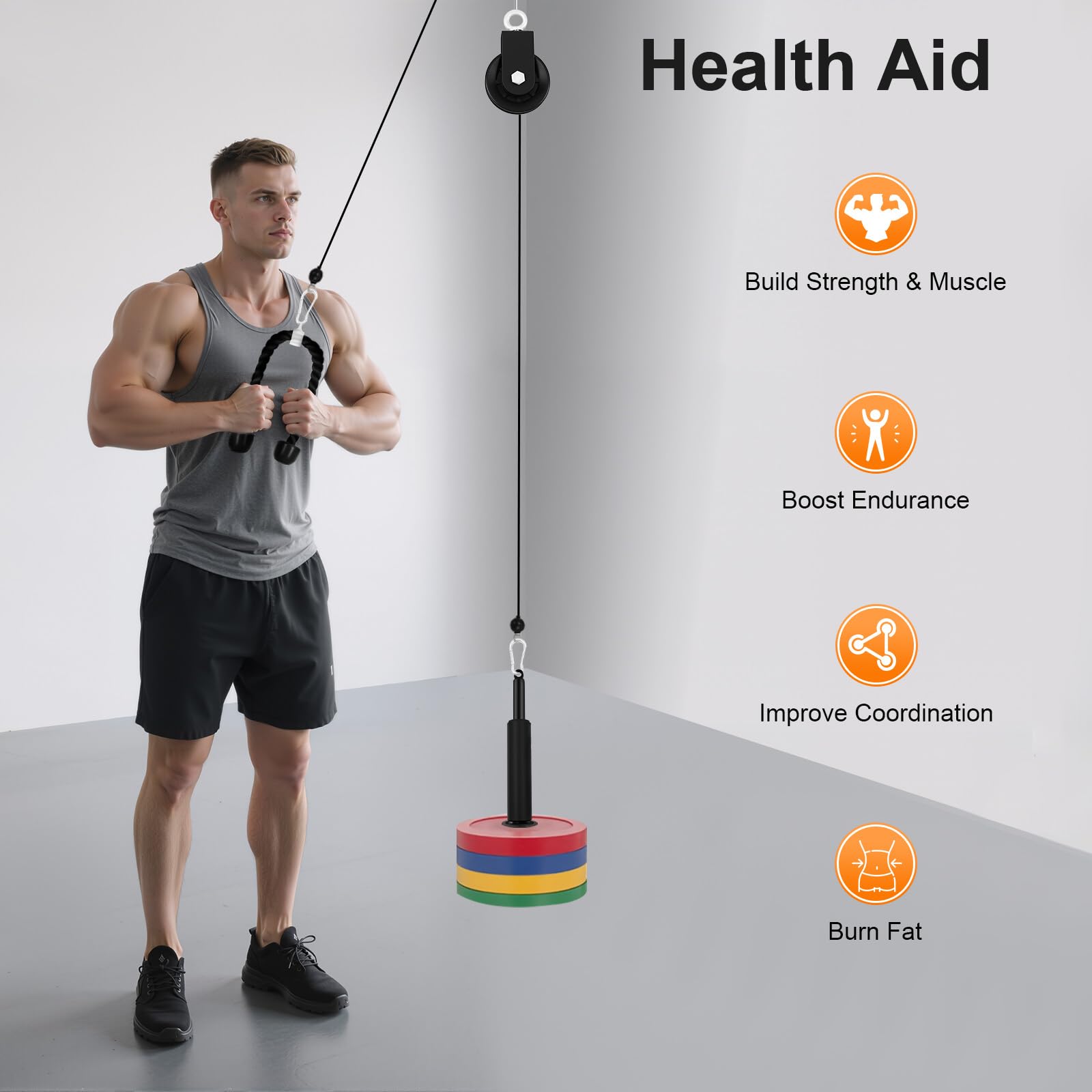 Cable de entrenamiento de fitness, cable de polea, juego de entrenamiento para entrenamiento de fuerza y desarrollo muscular en el cuerpo superior para casa y gimnasio, alta resistencia, 120 kg
