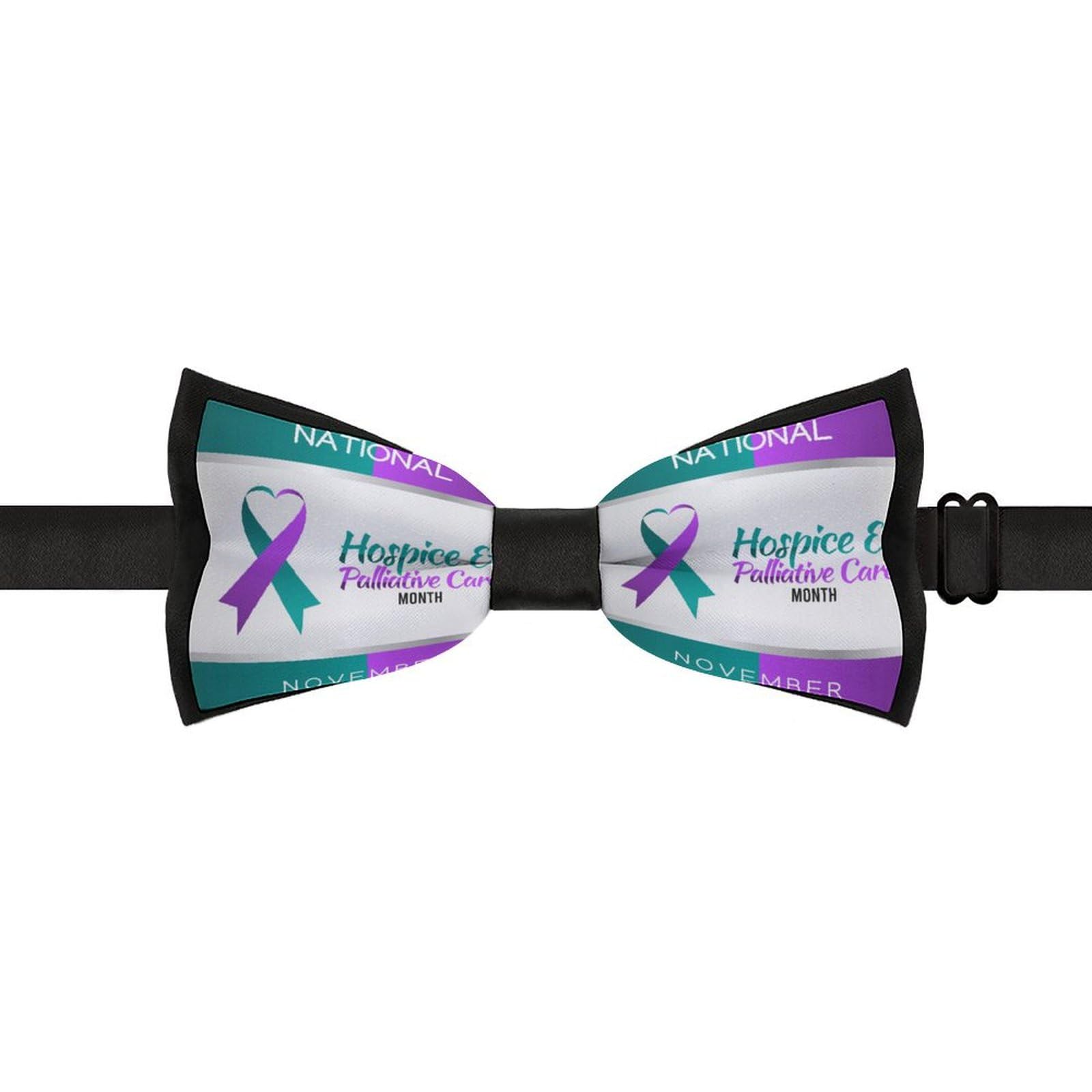 GoasNei Purple Green Ribbon Hospice And Palliative Care Awareness Bow Tie for Men Adjustable Necktie Funny Tie Neck Ties for Weddings Party