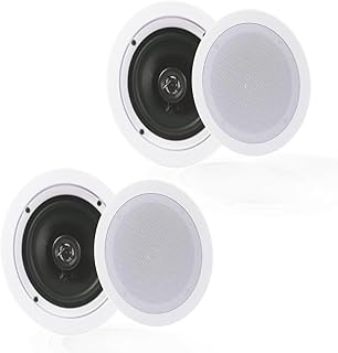 Pyle Pair 5.25” Flush Mount in-Wall in-Ceiling 2-Way Home Speaker System Spring Loaded Quick Connections Dual Polypropylene Cone Polymer Tweeter Stereo Sound 150 Watts (PDIC1651RD) White