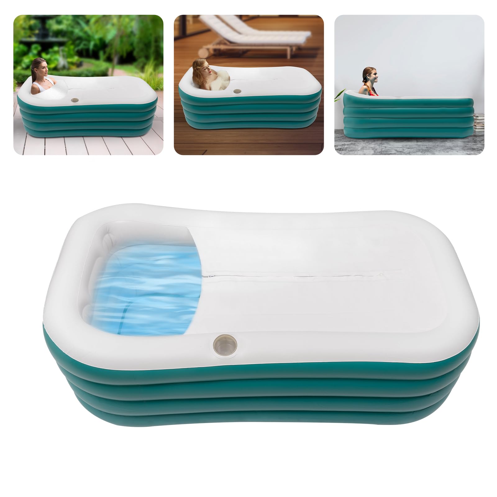 Bañera hinchable plegable con bomba de aire eléctrica, bañera SPA portátil y independiente 156 x 84 x 52 cm (verde)