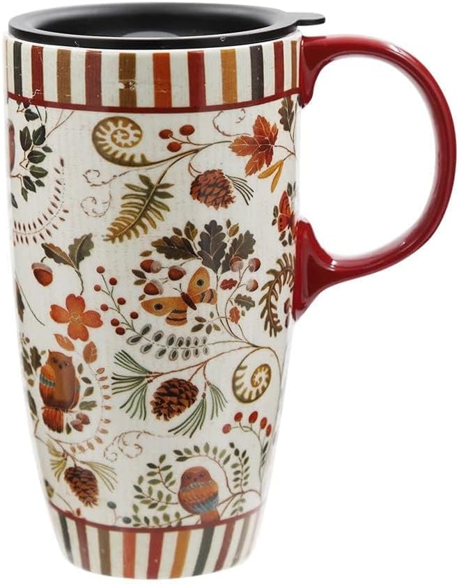 Topadorn 17 oz Tall Ceramic Travel Mugs Coffee Cup with Sealed Lid and Handle, Perfect for Coffee and Tea, Holiday Gift Her Him, Flower