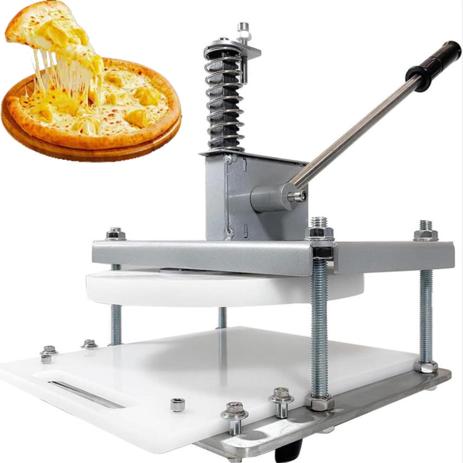 Manuelle Pizzateigpresse, Edelstahl Teigglätter mit Antihaft-Druckplatte für Blech und Pizzateig, 16 cm Durchmesser