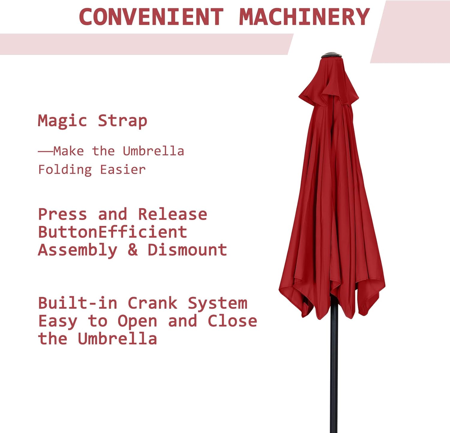 7.5 ft Patio Umbrella with Push Button Tilt, Strap, Crank Open and Close, Red