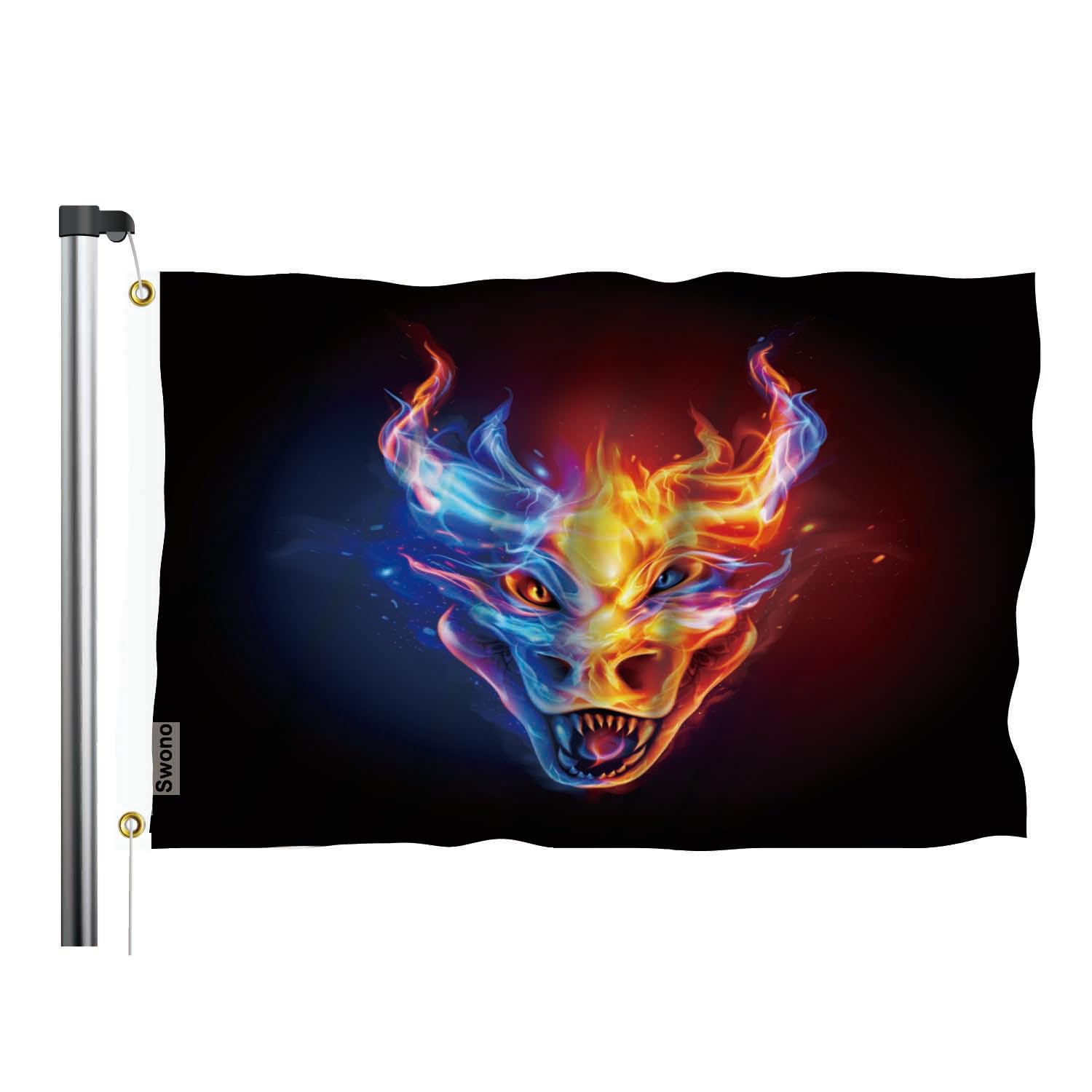 Amazon.com : Swono Blue Red Dragon Flag 3x5 Ft Fire Art