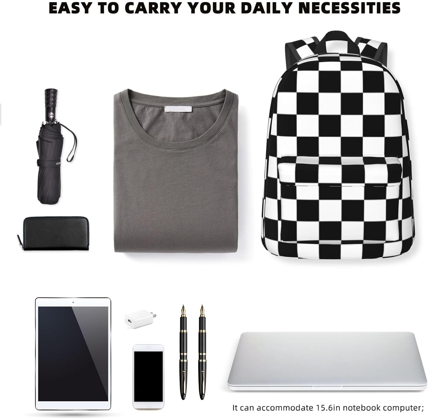 Laptop Backpack Cool Women Backpack Compatible with Race Checkerboard Checkered Black And White - Outdoor Sports Rucksack Tear Resistant Backpack Multifunction for Picnic Hiking Travel