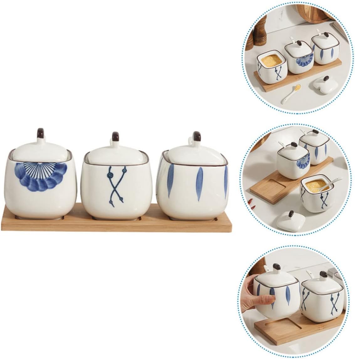 PRETYZOOM Ceramic Jars Salt Pepper Bowls Lid Condiment Storage Jar Spoon Salt Bowl Lid Sugar Cube Container