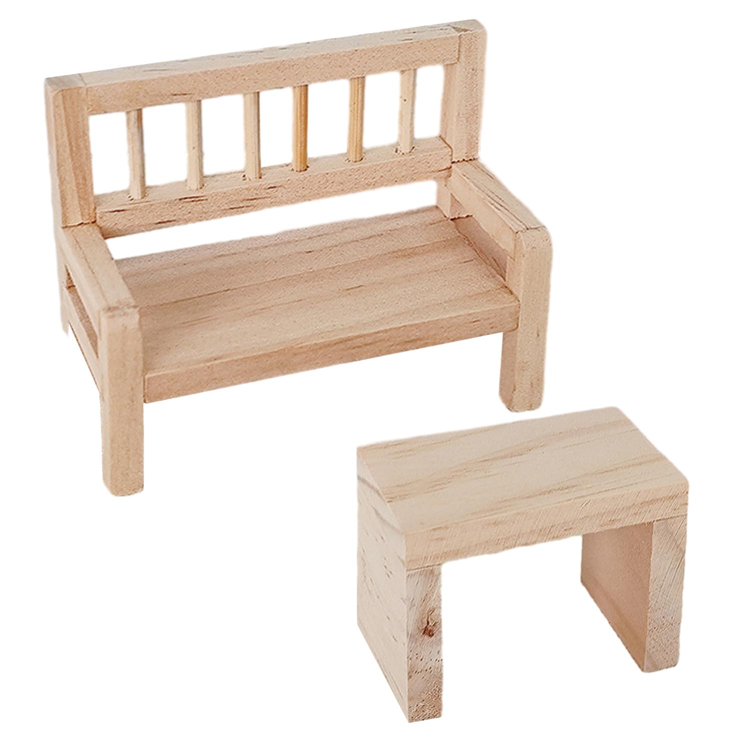 2pcs Handmade Mini Wooden Tables and Chairs Personalized Creative Toys Suitable for Dollhouses Children's Room Decoration (Approx. 8cm)