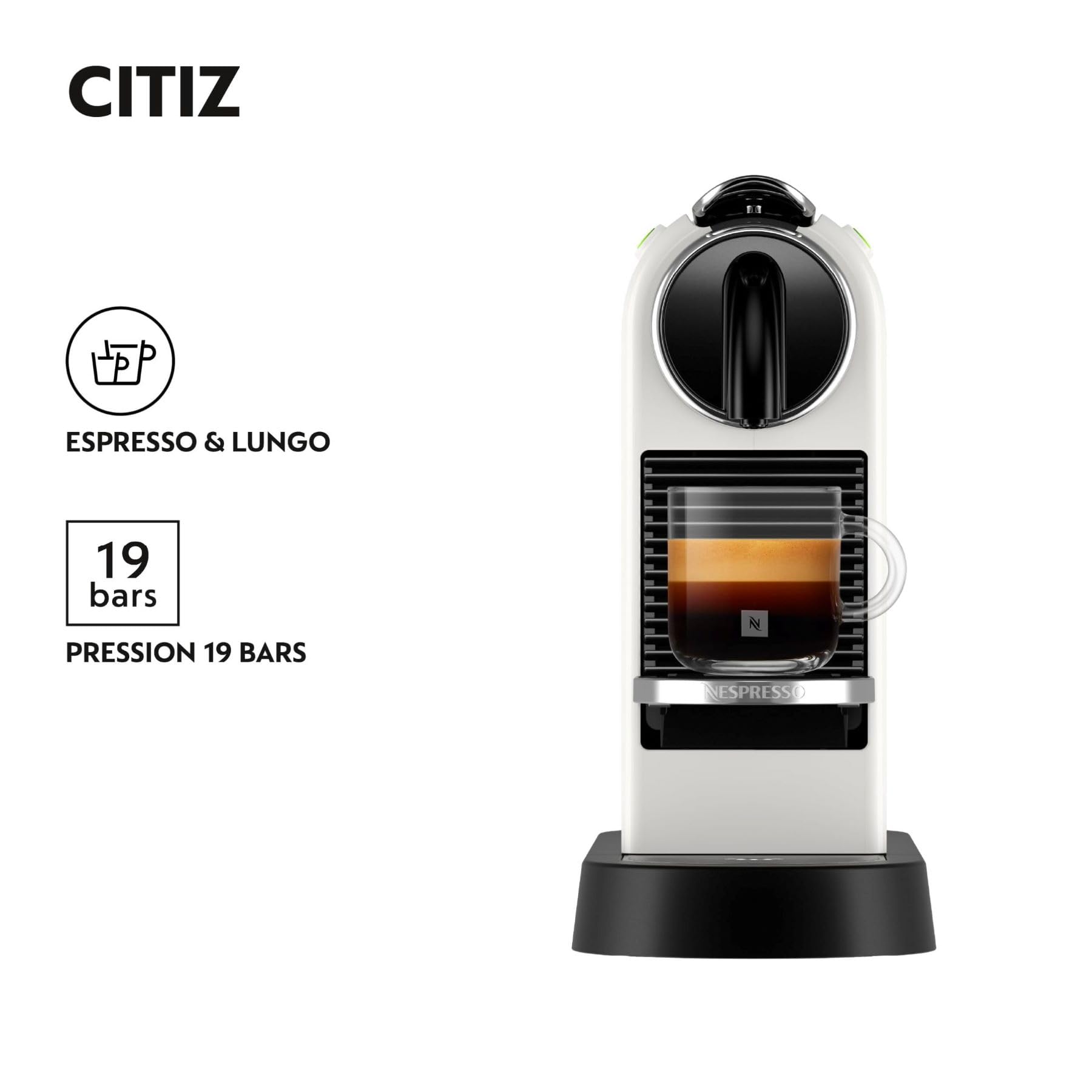 Nespresso De'Longhi Citiz EN167.W - Cafetera monodosis de cápsulas Nespresso, compacta, 19 bares, apagado automático, color blanco