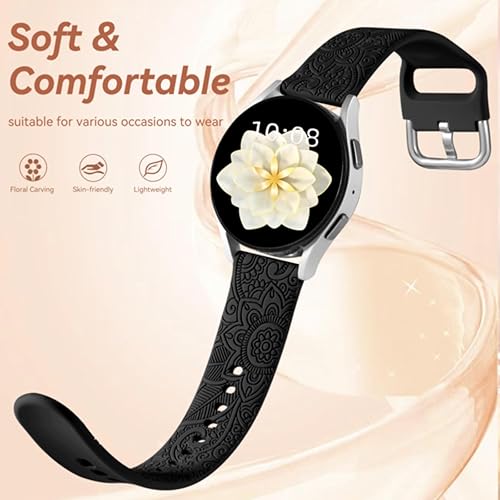 Vista 3 de Odbeai Correa compatible con Galaxy Watch 6, bandas grabadas florales compatibles con Samsung Watch 7, silicona suave, transpirable, impermeable
