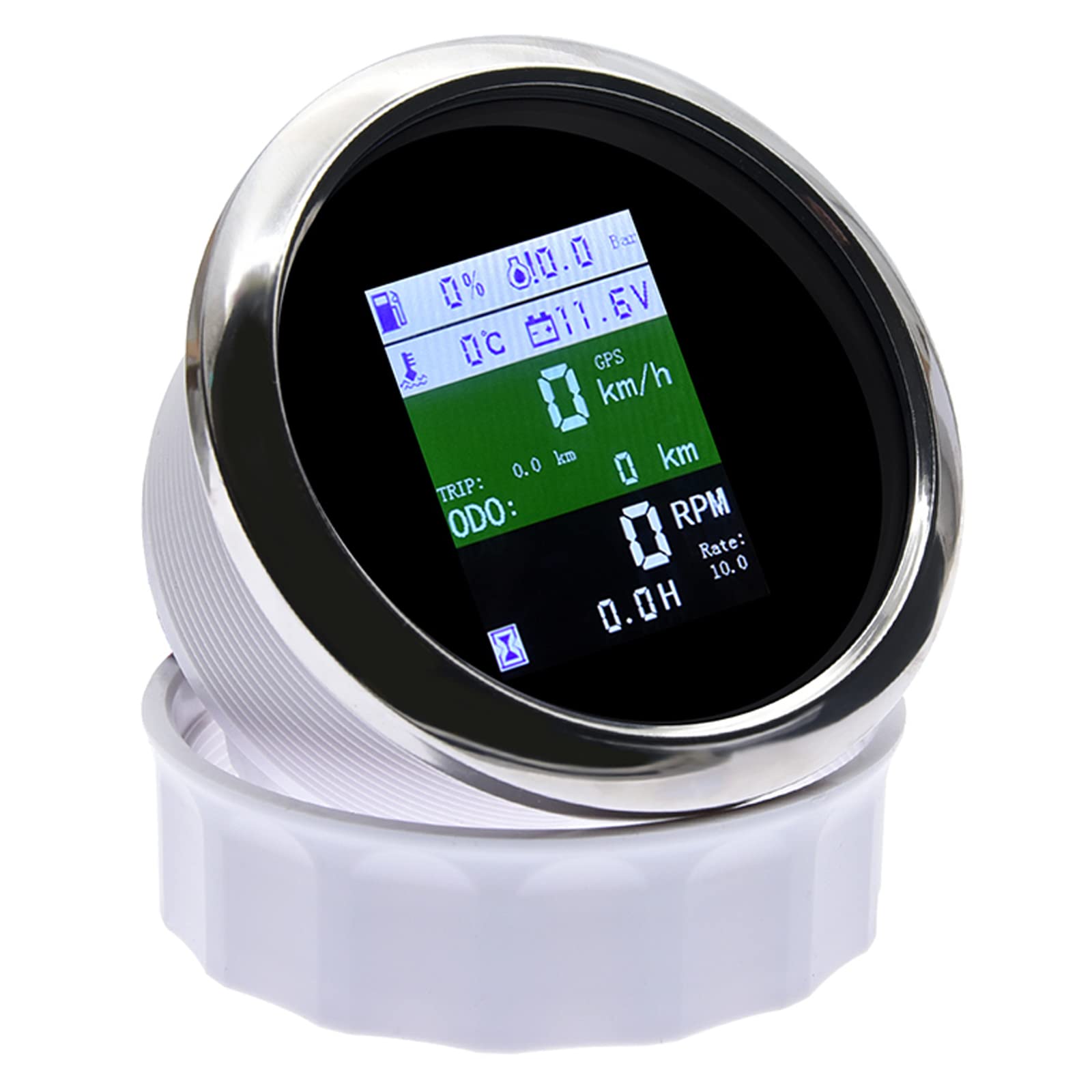 KAOLALI Adjustable GPS Speedometer Multi-Functional 6-in-1 Digital Gauge Tachometer Voltmeter Oil Pressure Fuel Level Water Temp 0~10Bar Oil Pressure with Alarm 85mm 9-32V