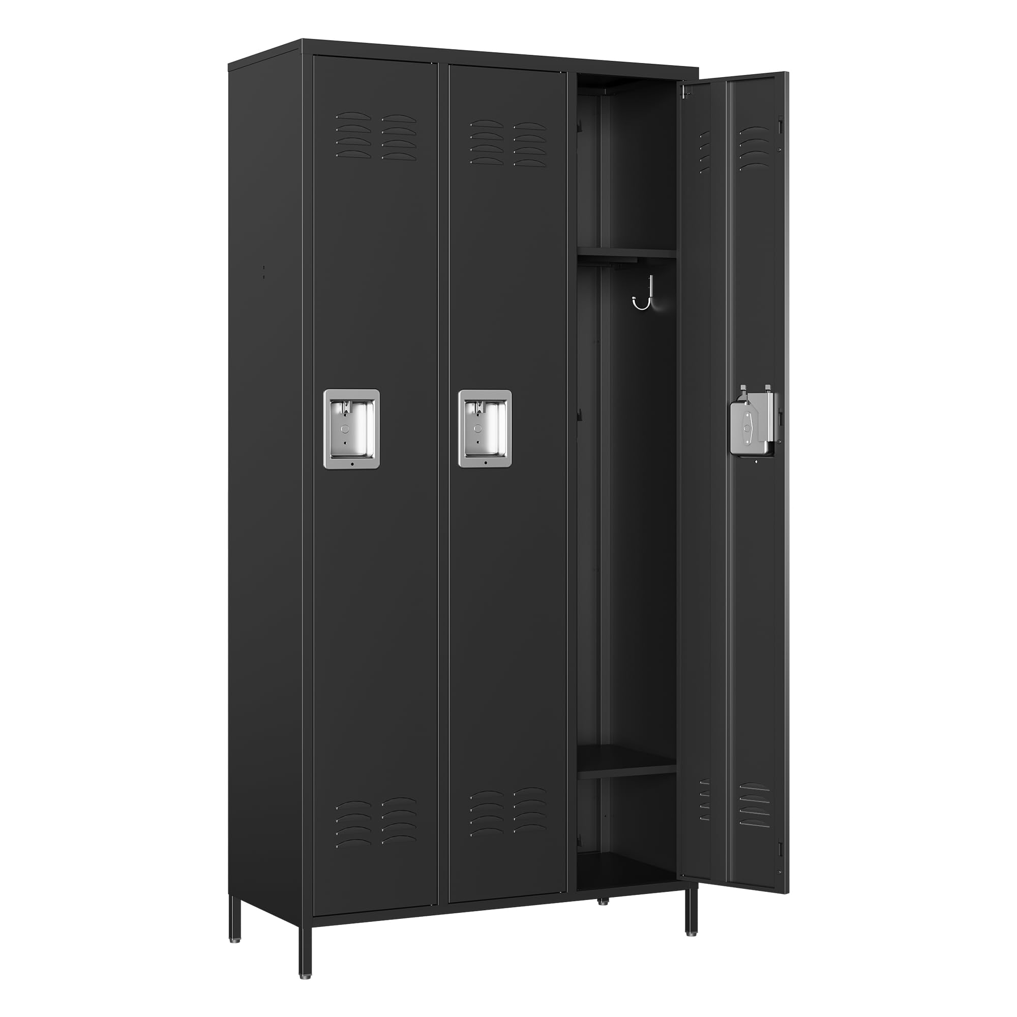 Metal Locker Storage Locker, 72" Lockable Lockers for Employees, Home, Office, School, Assemble Required (Black-Big 3 Doors)