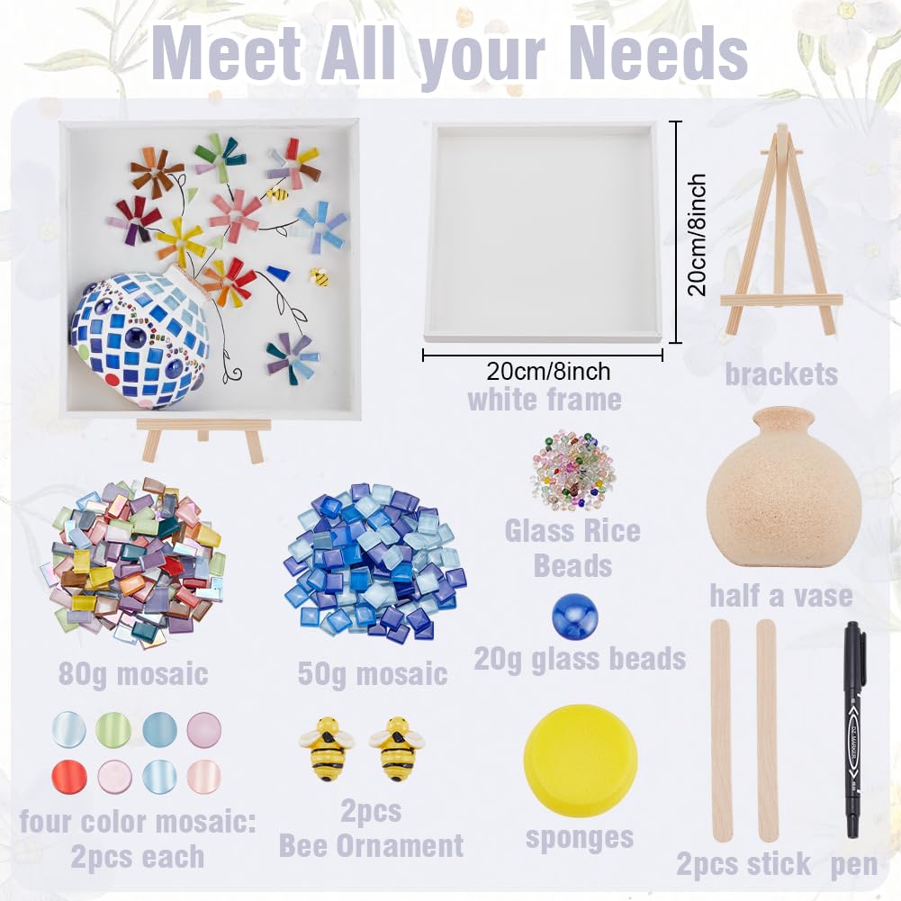 WEBEEDY DIY Mosaic Painting Kit Handmade Flower Vase Pattern Square Frame Mosaic Arts and Craft Kits DIY Adult Mosaic Making Projects Kits with Instruction Christmas Home Table Decor,20x20cm - Image 2