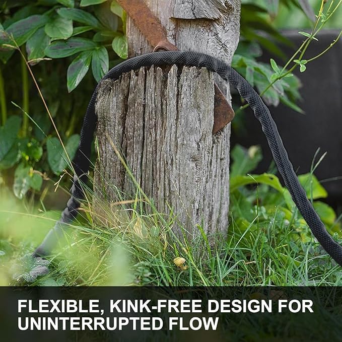 Miniatura 4 de Manguera de jardín no expandible de 100 pies, cubierta de tela, tubo flexible ligero, con accesorios sólidos de 34 pulgadas (sin boquilla)