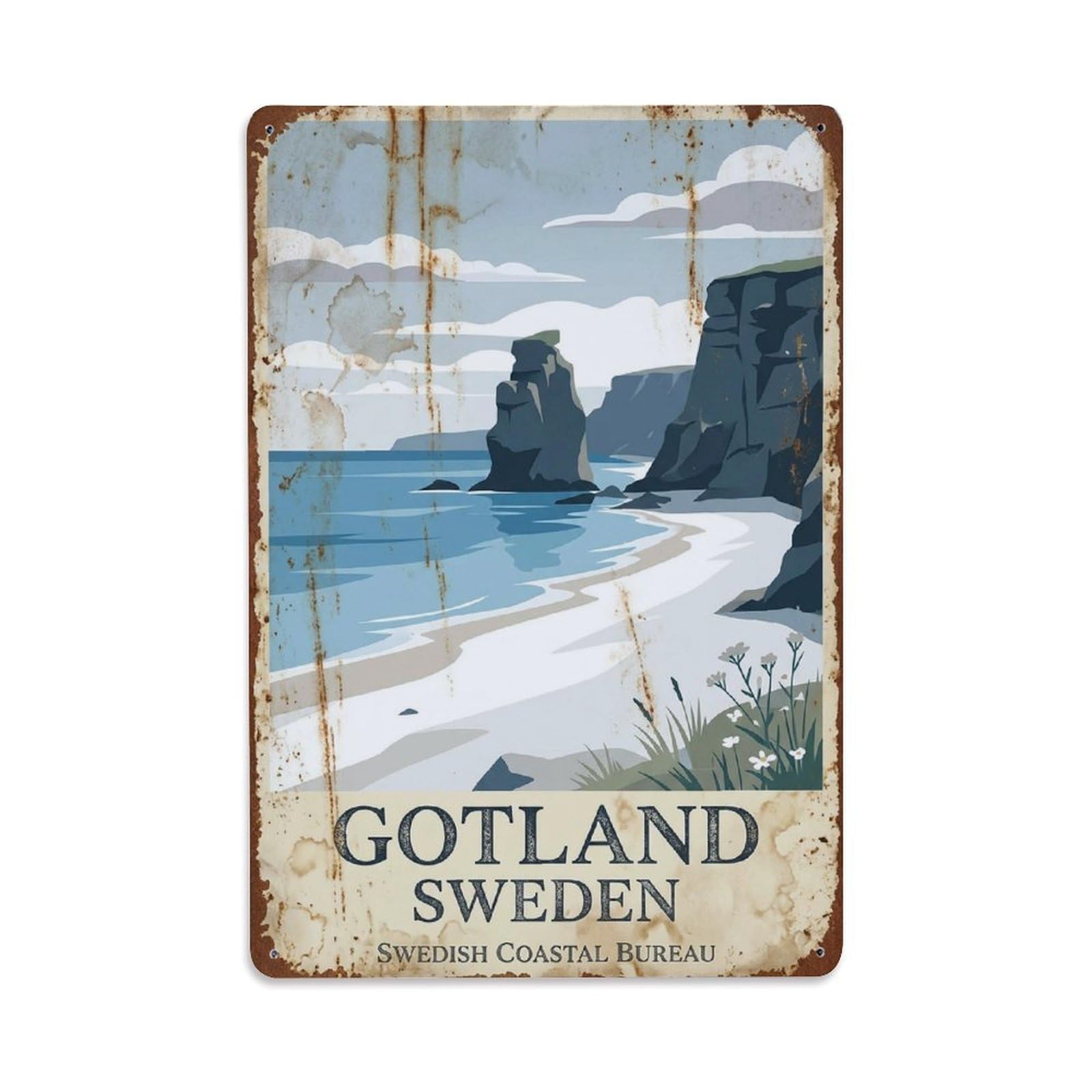 Vintage Travel Gotland Sweden Beaches 1 Metal Tin Sign