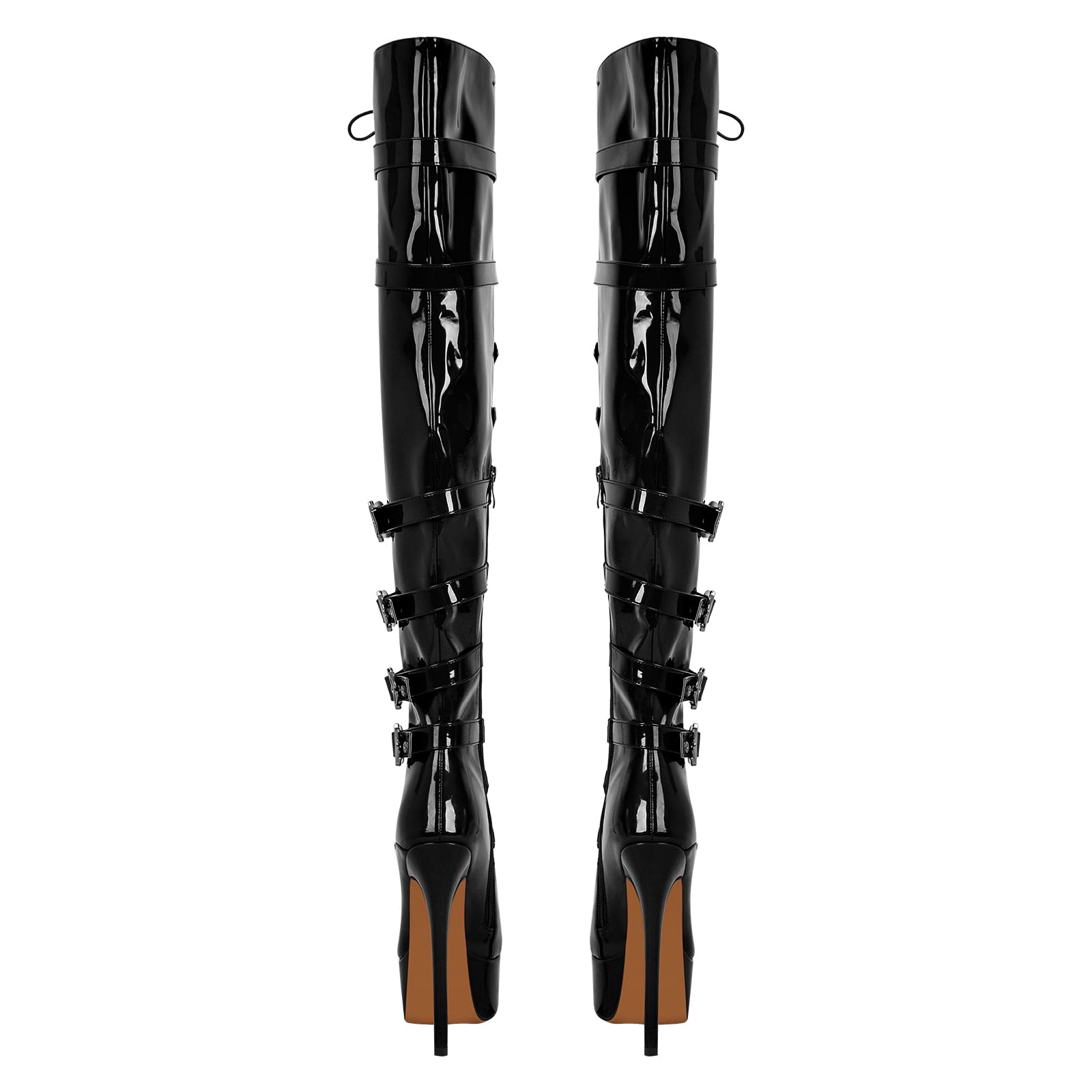 blingqueen Damen Plateau Stiefel Overknee Boots Stilettos High Heels Schnürstiefel Punk