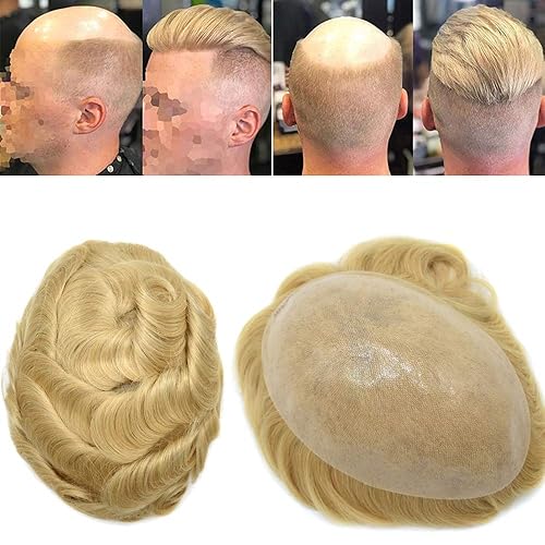 Toupee - Pieza de cabello humano europeo para hombres, duradero, de 0.004in, piel de poliuretano para hombre, 8 x 10 pulgadas, gris, negro, marrón,