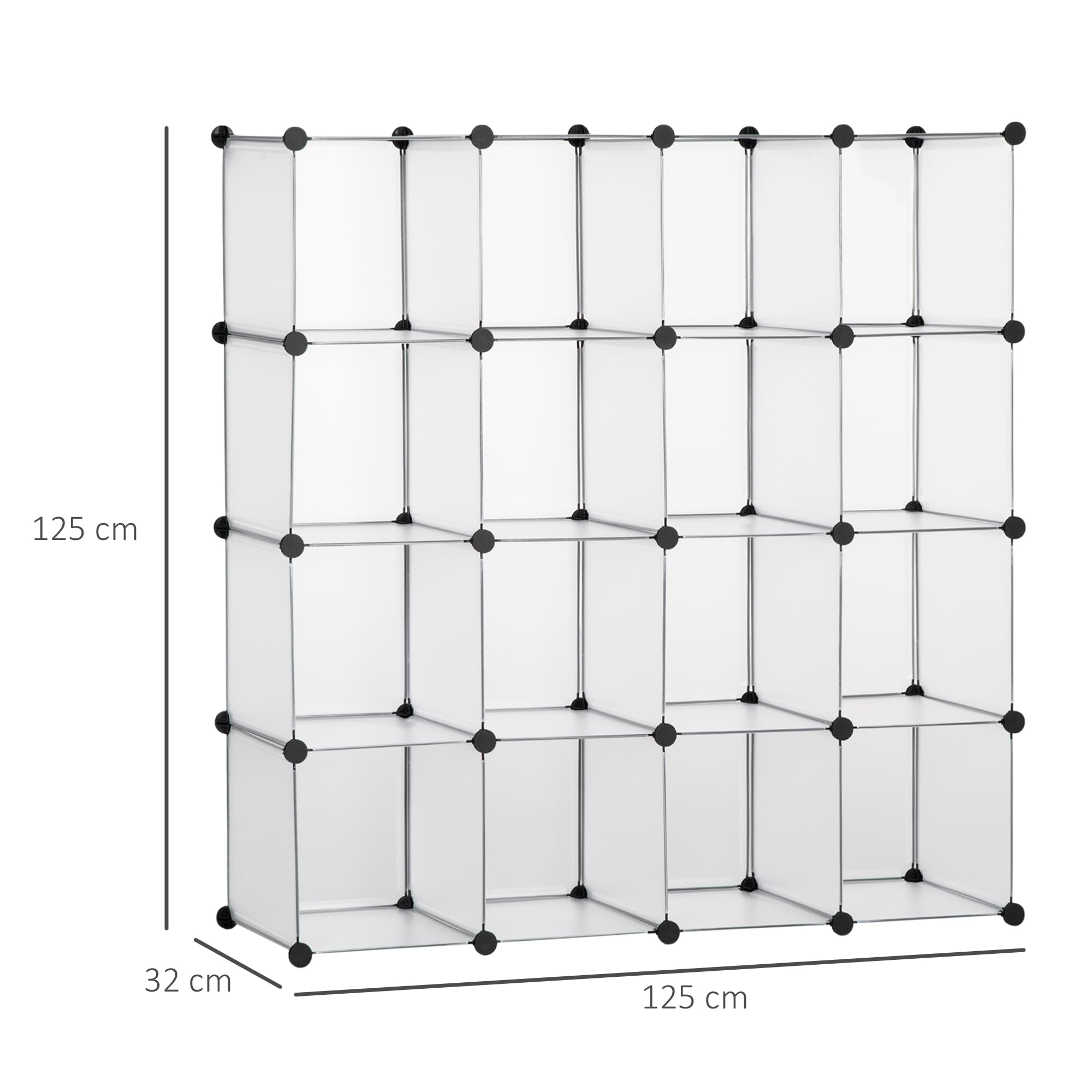 HOMCOM Meuble de Rangement modulable, 16 Cubes, étagère de Rangement en Plastique, Meuble à Chaussures, vêtements, Livres, Jouets, Meuble casier Rangement Cube, Blanc