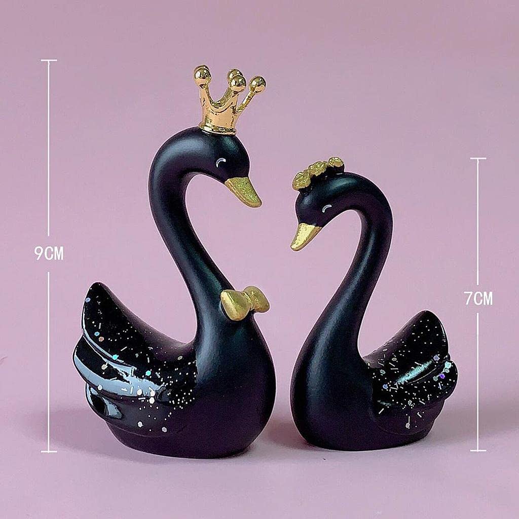 Juego de 6 Figuras de Cisnes de Resina, Esculturas, Decoración para Pasteles O Salpicaderos, Color Negro, 6 Piezas