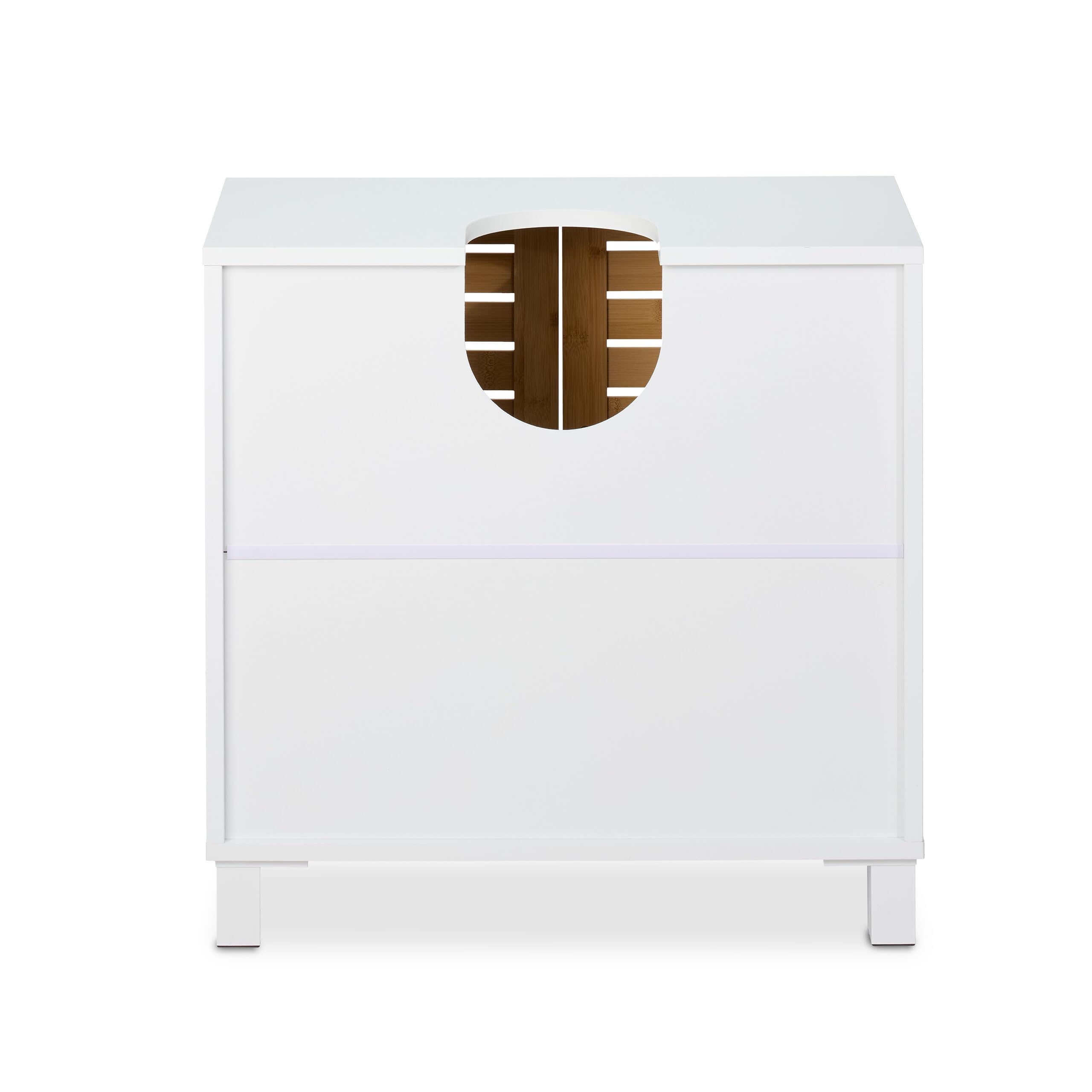Relaxdays Mobiletto Sottolavabo, HLP: 60x60x32 cm, Armadietto Lavandino, Mobile da Bagno, MDF e bambù, Naturale Bianco