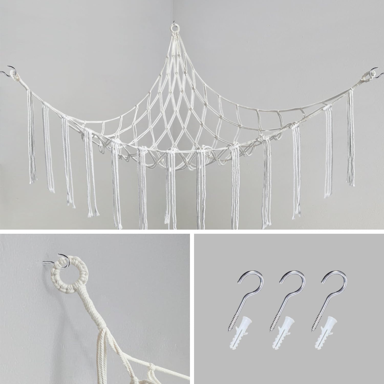 Macrame Plush Toy Hammock, Organize Your Plush Toys Neatly (Beige（43 * 55 in）)