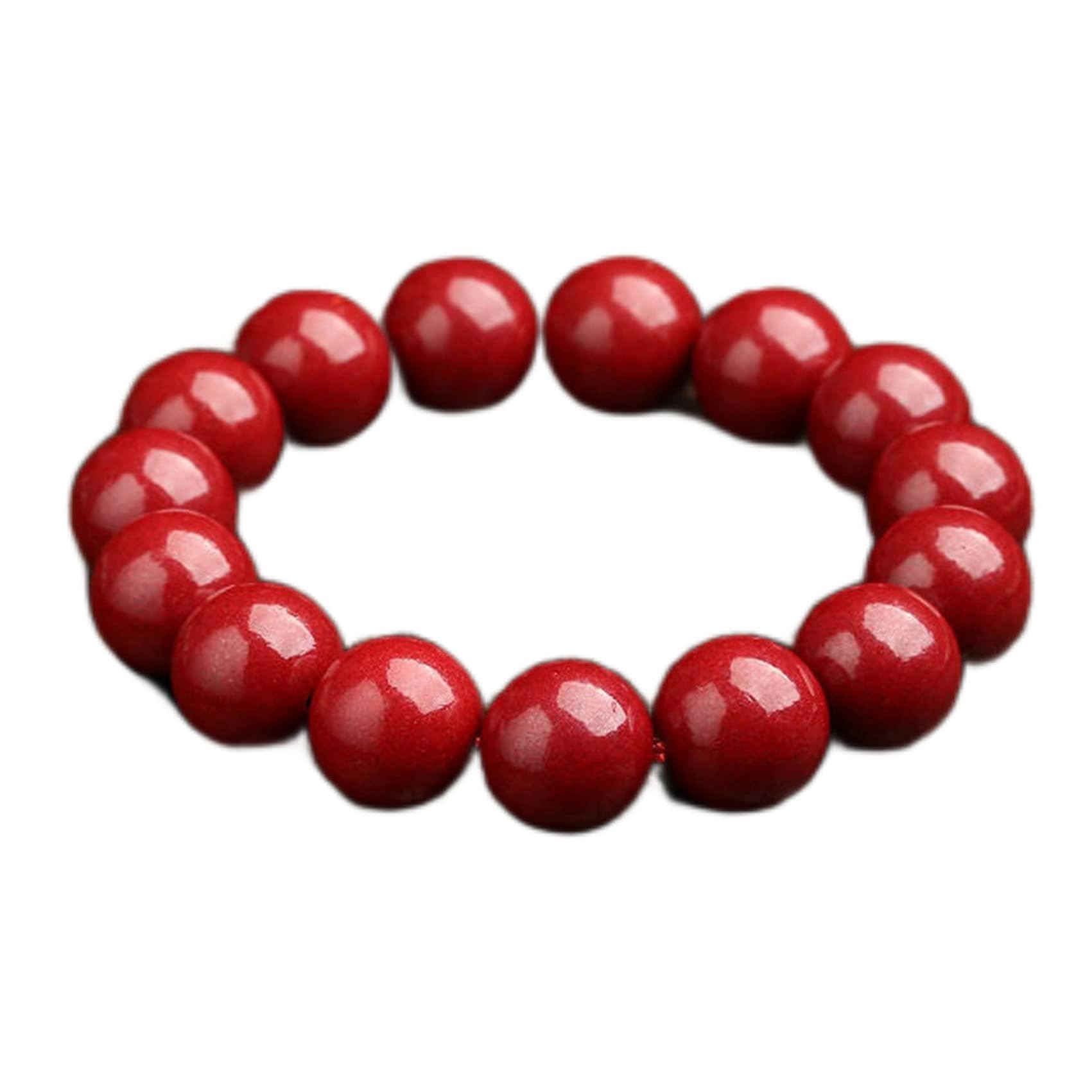 Braccialetti con Perline, Ciondolo Lucky Fox, Braccialetto Rosso con Perline in cinabro Naturale