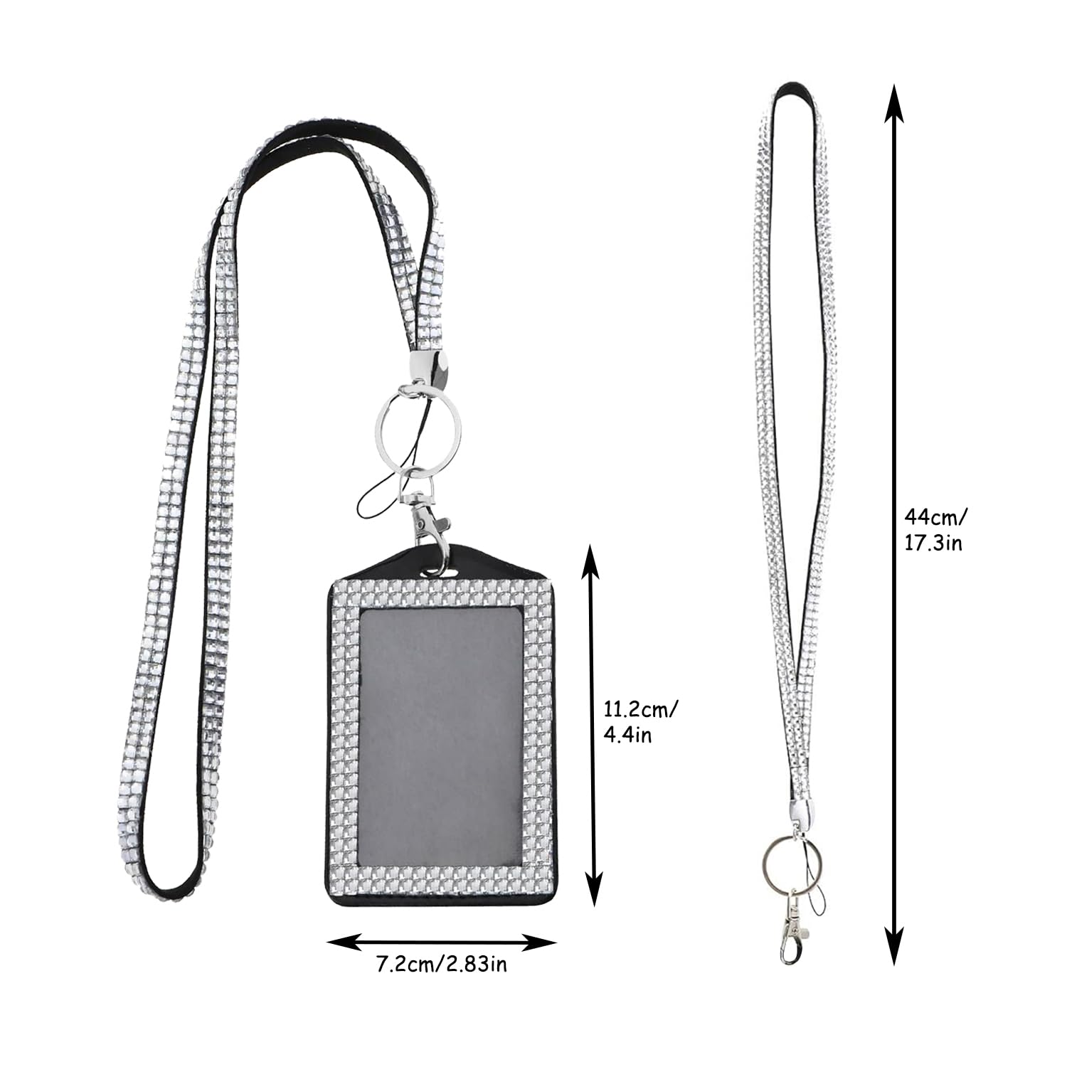 Rumyve Rhinestone Crystal Glitter Lanyard With ID Card Sleeve, Metal Buckle Keyring, and Bling Necklace, clear - Image 2