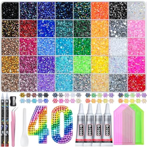 Lotwow 50000Pcs Bedazzling Kit with Rhinestones 3mm 40 Colors Bedazzler Kit Resin Rhinestones Nail Gems & Glitter Gem Art Supplies Diamond Art Kits Accessories with Pickup Pen 4pcs 10ml B7000 Glue