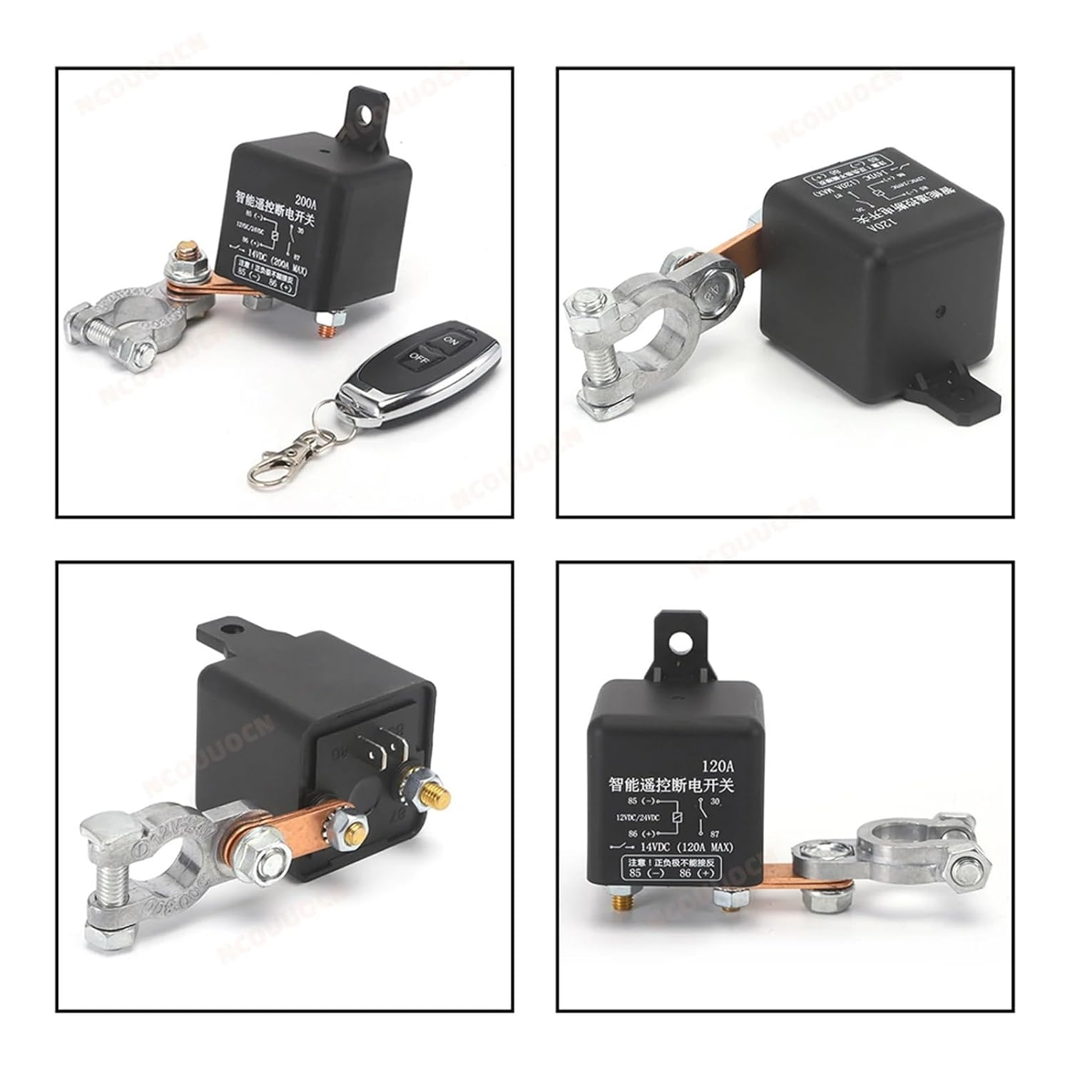 Universal Battery Switch Relay 12V 24V 120A 200A 250A Wireless Remote Control Disconnect Cut Off Isolator Switches(24V 200A 1Remote)