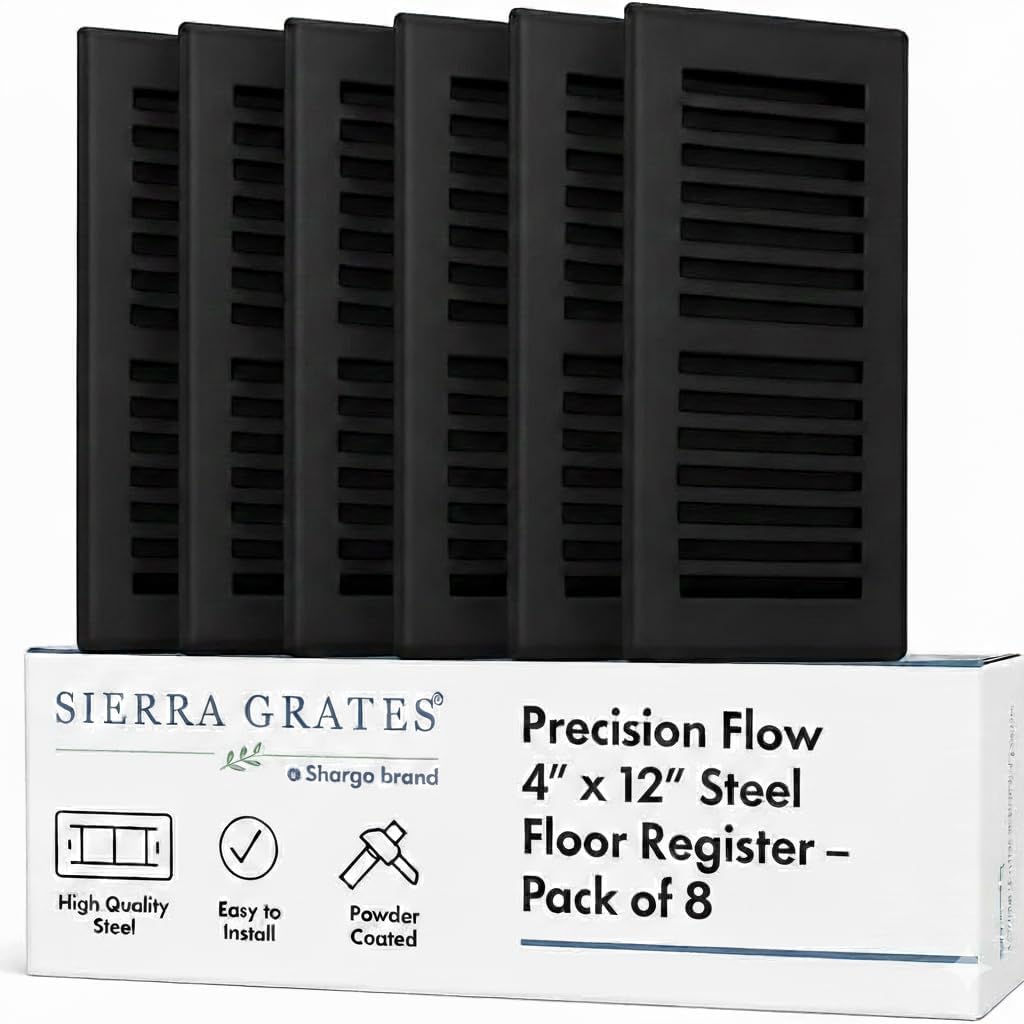 Precision Flow 4"x 10" Steel Floor Register - 2 Way Louvered Design, Grey Finish - Home Vent Covers, Durable & Decorative -Easy Installation- case of 5