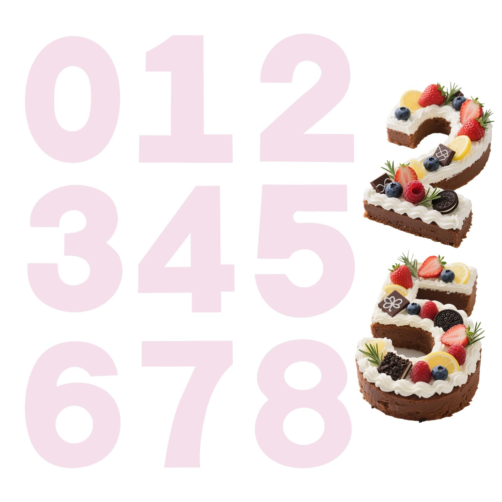 PATIKIL 0-8 Number Cake Stencils Template, 14 Inch Cake Baking Templates Number Stencils Pastry Making Supplies for DIY Wedding Graduation Birthday Anniversary, Pink