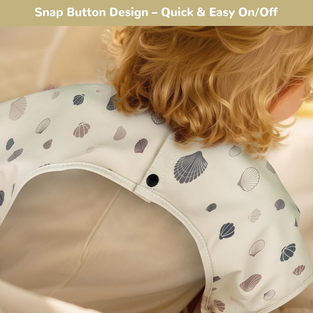 Vicloon Baberos para Bebés, Babero de Destete Sin Mangas de Impermeable con Recolector Alimentos, Material PU Suave, Fácil de Limpiar, Delantal de Dibujo para Bebés Come o Juega, Concha