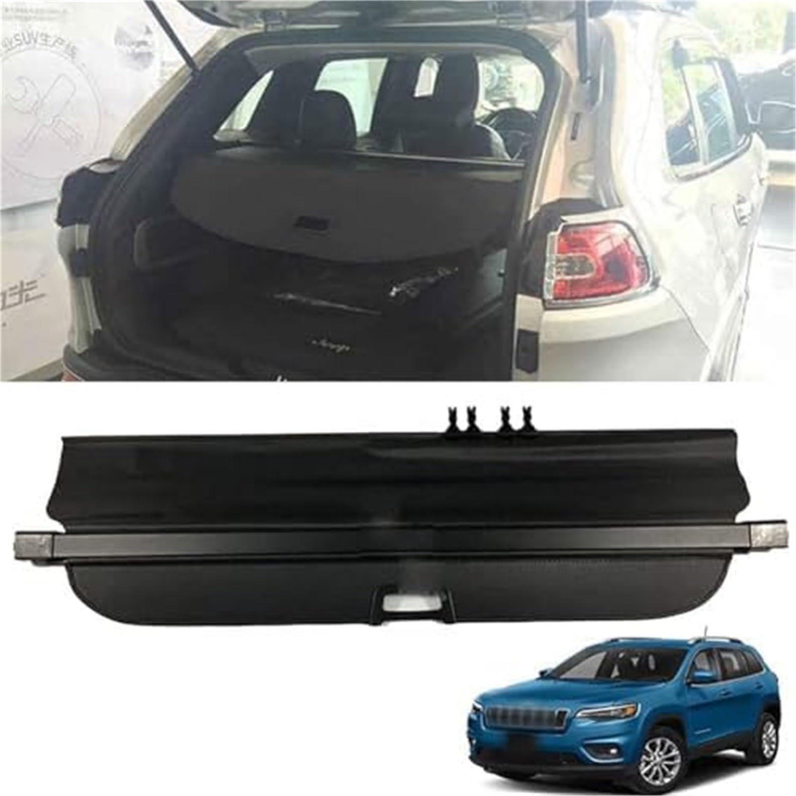 fhjwqronte Cargo Area Storage Rack Car Retractable Rear Trunk Parcel Shelf, for Jeep, for Cherokee 2019-2021 Luggage Shade Shield Cargo Security Cover Curtainaccessories