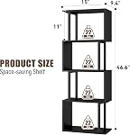 Gadroad 4-Tier Bookshelf, Narrow S-Shaped Geometric Bookcase, Wood Decorative Storage Shelving, Modern Freestanding Display Shelves, Book Shelf Unit for Living Room Bedroom Home Office, Black