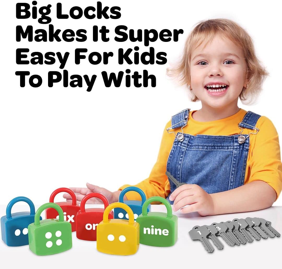 IQ Toys Kids Learning Locks with Keys 123 Dots Numbers Matching and Counting Montessori Educational Toys for Ages 3-5 Boys and Girls Preschool Games Gifts, 24 Pieces