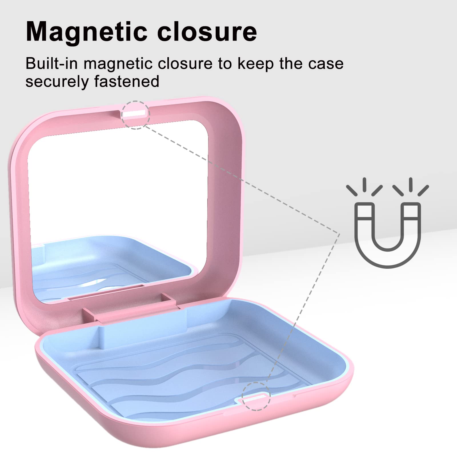 BVN Retainer Case with Mirror,Square Retainer Box, Orthodontic Denture Box,Dental Case for Aligner,Mouth Guard Case,Pink