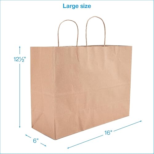 Miniatura 5 de Bolsas de compras grandes de papel kraft marrón natural (16 pulgadas de largo x 6 pulgadas de profundidad x 12 ½ pulgadas de alto), caja de 250,