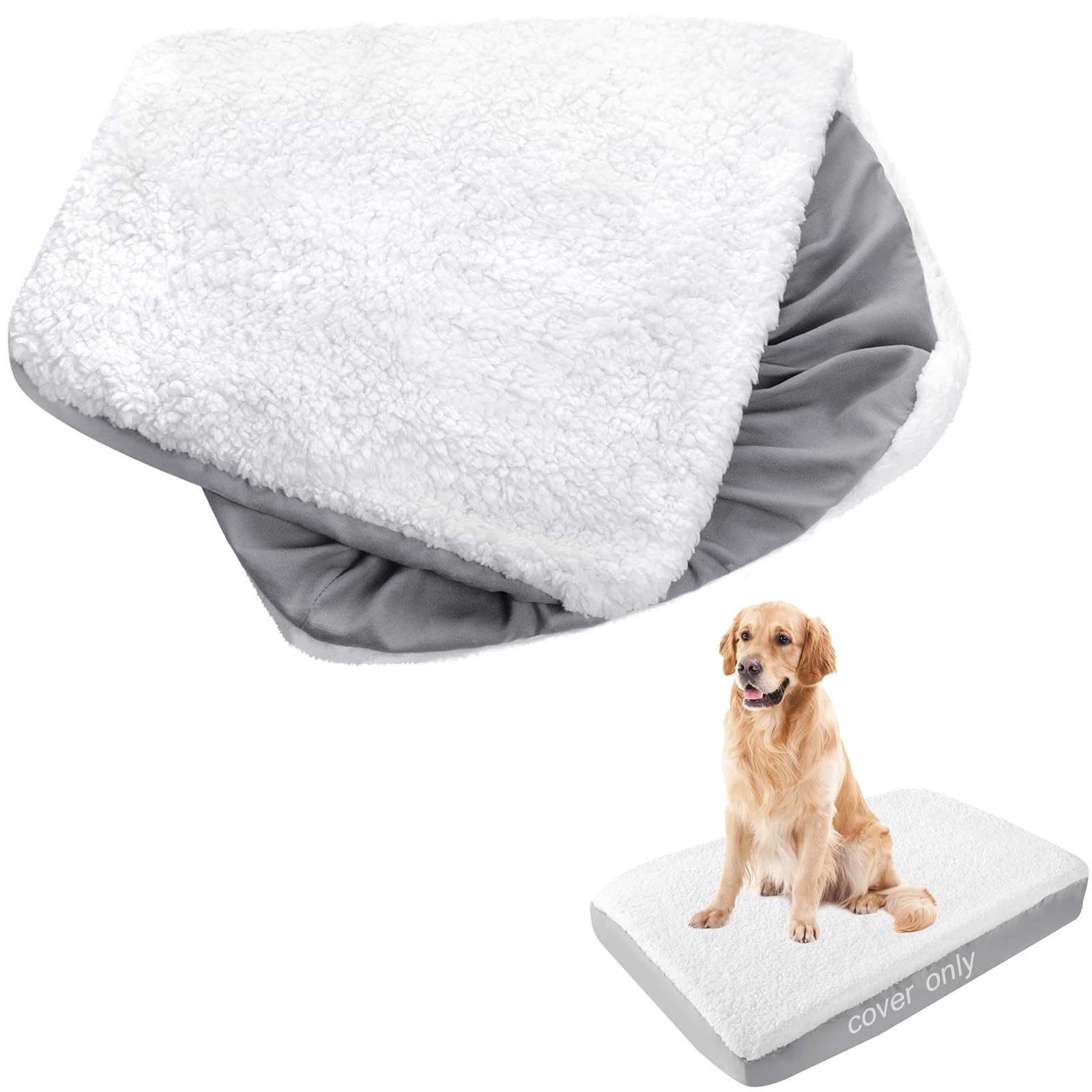 Dog Bed Covers Replacement Washable (Cover Only), Waterproof Warm Dog Mattress Cover Plush Dog Bed Cover-Easy to Remove, Plush Dog Pillow Cover, Soft