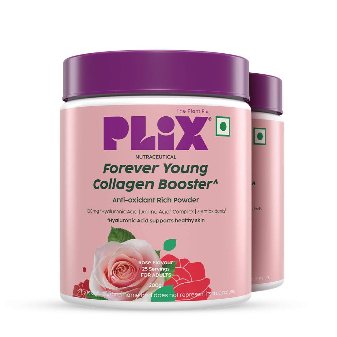 PLIX – THE PLANT FIX | Collagen Booster Powder to Support Healthy Skin | Supports Collagen Production, Antioxidants & Skin Health | Vitamin C, Hyaluronic Acid & Superfood Blend, Rose (2 x 200 g)