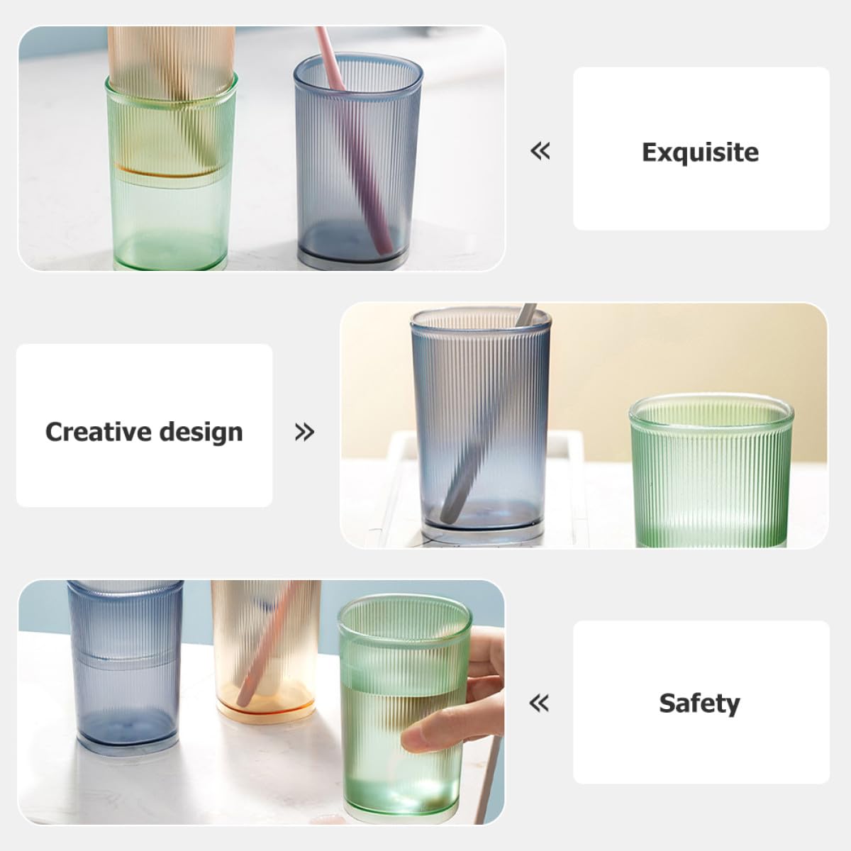 3 Piezas Vasos para Cepillos de Dientes y Enjuague Bucal de 500ml, Diseño Simple Acabado Mate, Material Pet Resistente y Apilable para Uso Hogar