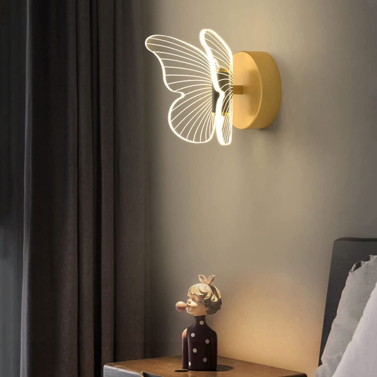 Lampa ścienna nocna dekoracyjna lampa 6W nowoczesna złota motyl lampa ścienna, oświetlenie nocne do sypialni, dziecięca dziewczyna sypialnia niemowlęca dekoracja ścienna latarnia, ciepłe światło,