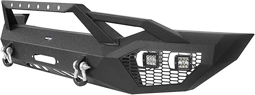 Miniatura 8 de Tundra parachoques delantero de ancho completo con aro y anillos en D y 4 focos LED de 18 W y placa deslizante para camionetas Toyota Tundra