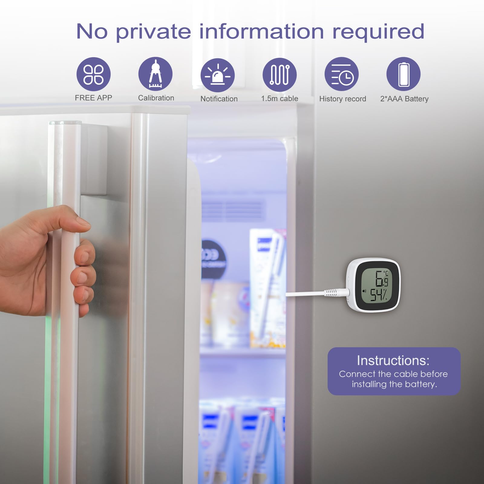 JXTZ Bluetooth Refrigerator Thermometer, App Control Fridge and Freezer Thermometer, Data Record Export, 164Ft Range Smart Temperature Monitor Sensor for Refrigerator Freezer Pool Tub - Not WiFi